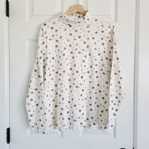 Vintage Talbots Coffee Print Turtleneck Long Sleeve Top